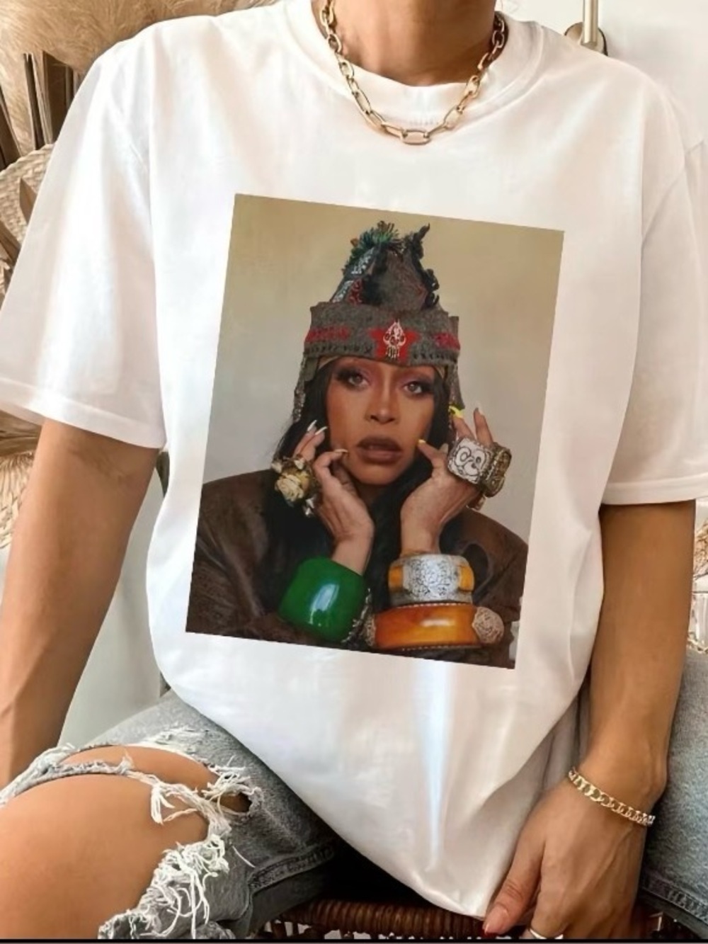 White Graphic Photo Print Tee